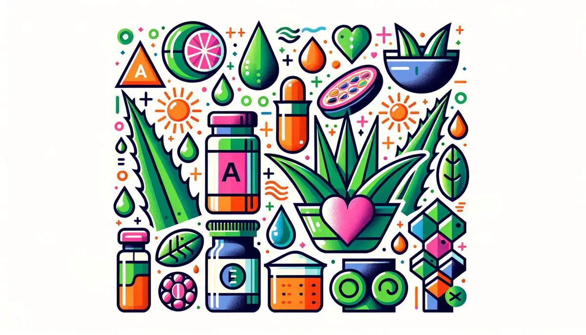 Various nutritional components of aloe vera represented by colorful icons