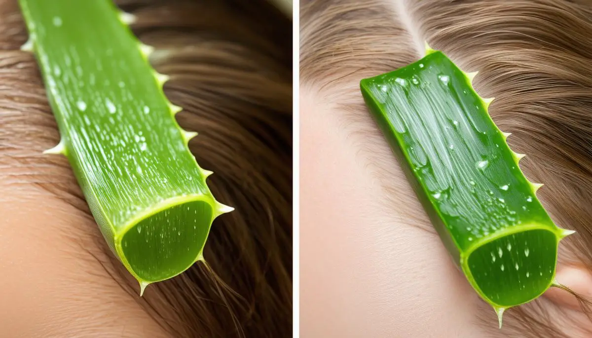 Before and after images of hair treated with aloe vera