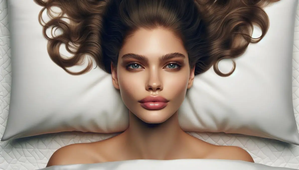 Cindy Crawford demonstrating the use of a silk pillowcase for hair health