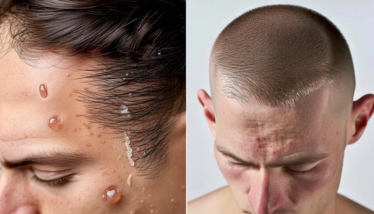 Side-by-side comparison of dandruff and dry scalp symptoms on human scalps