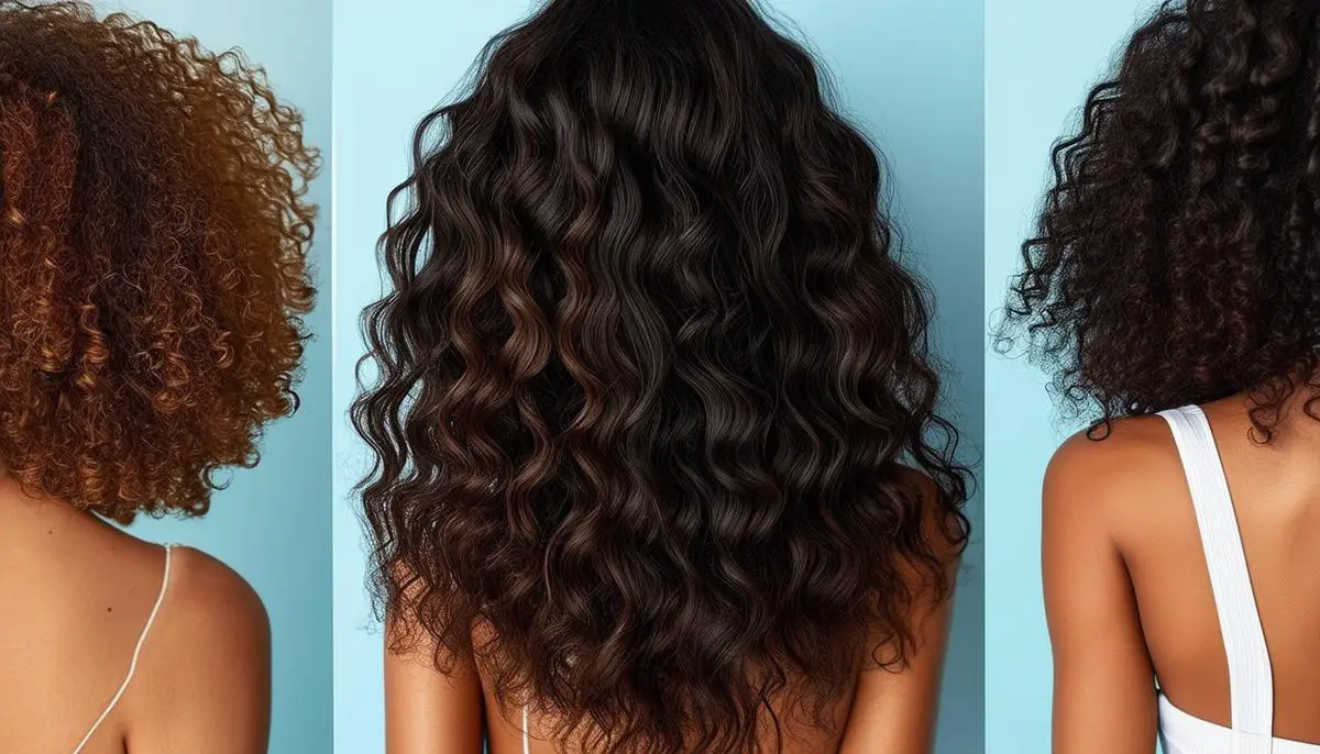 A side-by-side comparison of straight, wavy, and curly hair textures