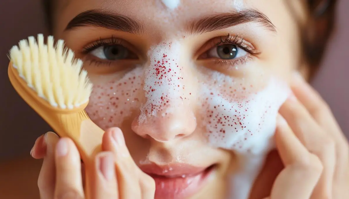 A person gently exfoliating their face with a soft brush or cloth