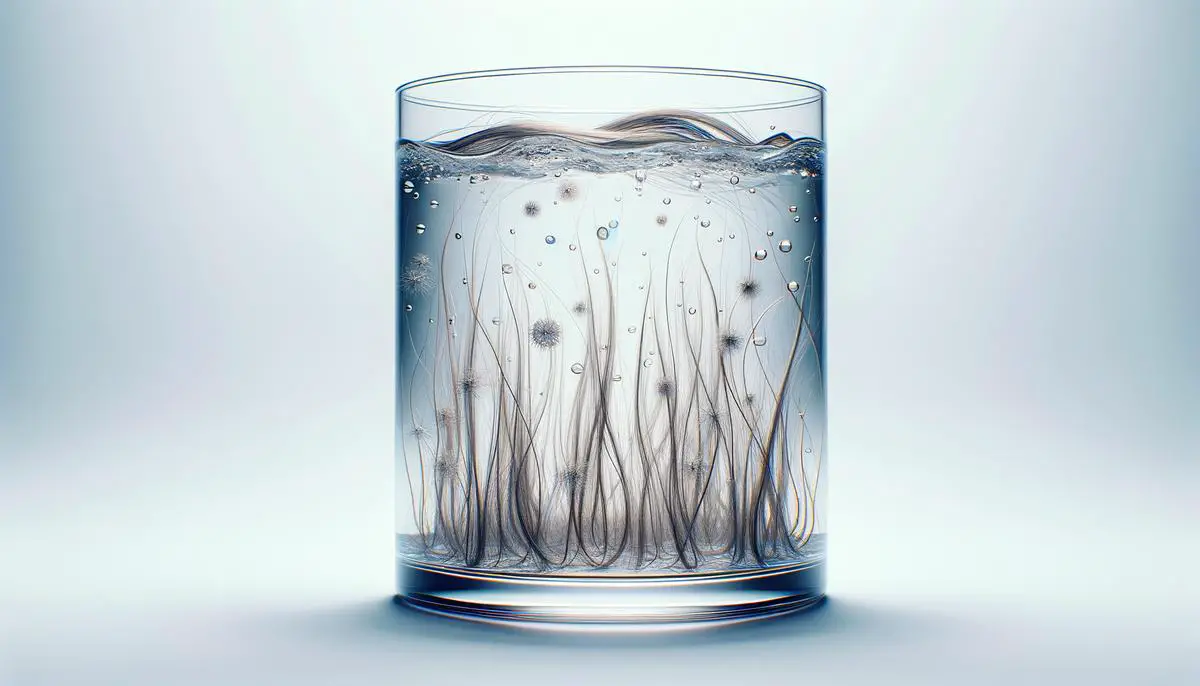 Demonstration of hair porosity test with strands of hair floating in water