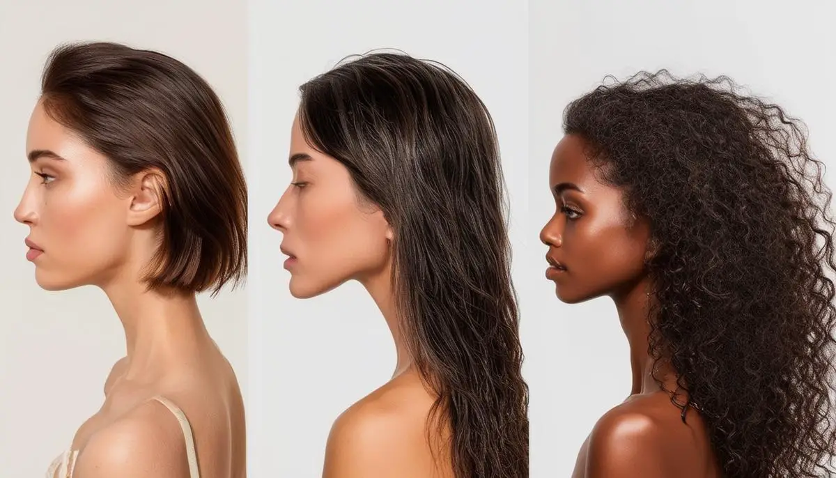 Side-by-side comparison of different hair types treated with cleansing oils and traditional shampoos