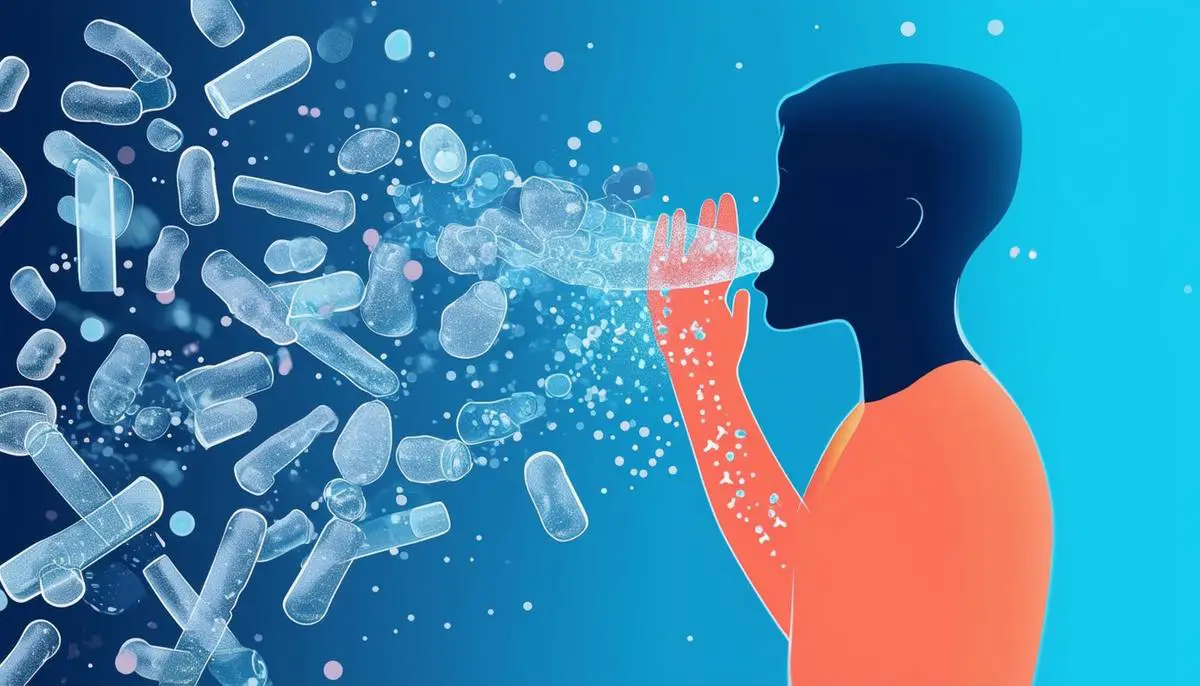 Illustration of microplastics entering human body through skin and inhalation