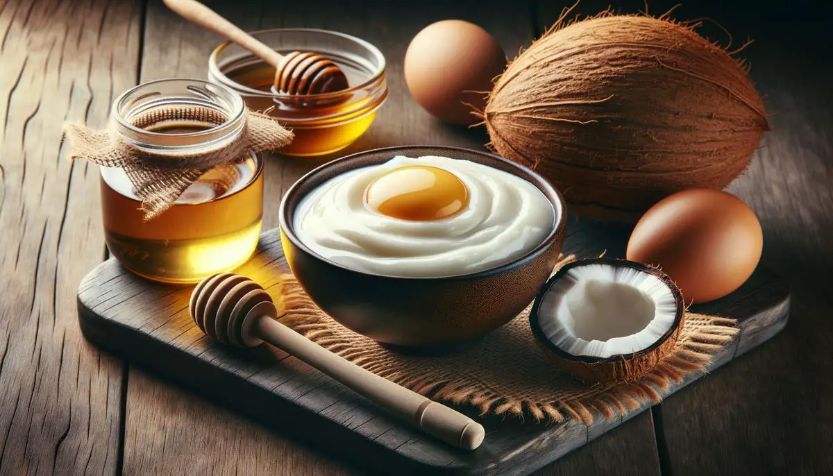 Bowl of homemade hair straightening mask with ingredients