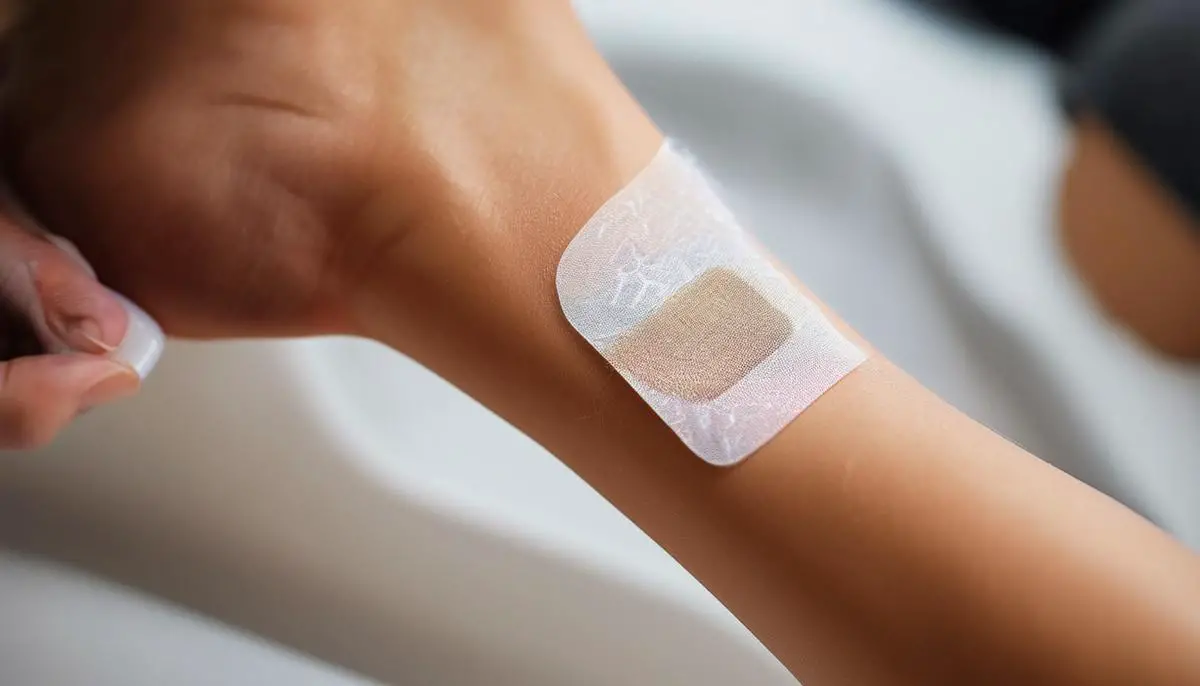 Person performing a patch test for a hair treatment on their wrist