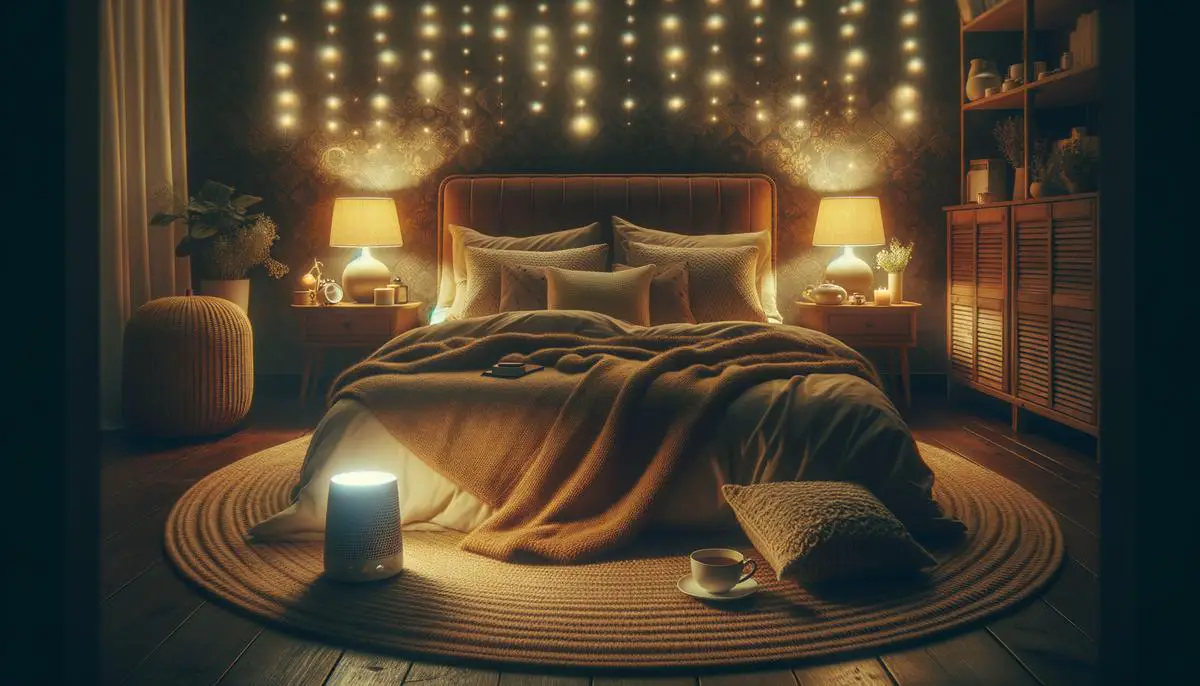 A serene bedroom setup promoting better sleep for hair health