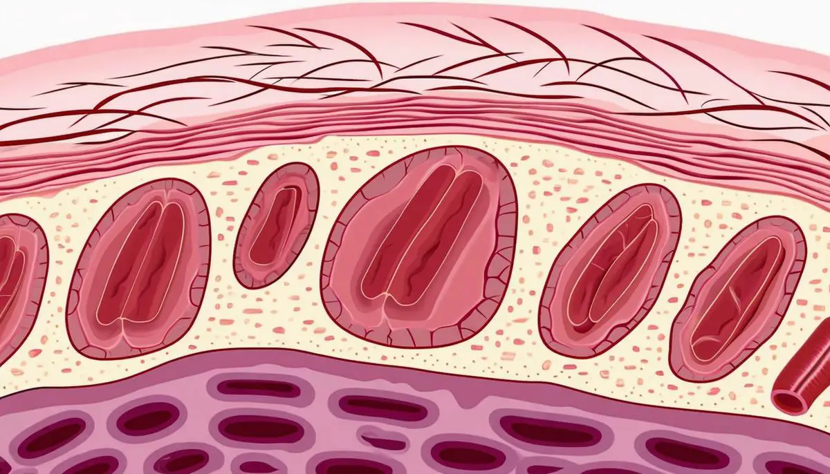 A cross-section illustration of a scalp showing increased blood flow to hair follicles